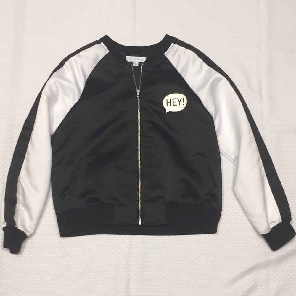 Girls black and white bomber jacket
